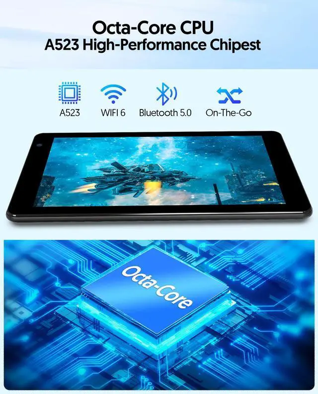 Alt view image 3 of 5 - BAKEN 7 inch Android 14 Tablet, 8GB RAM + 64GB ROM, Octa-Core Processor, 5G WiFi, 1024 * 600 IPS, 2MP + 8 MP,3500 mah Battery, (Black)
