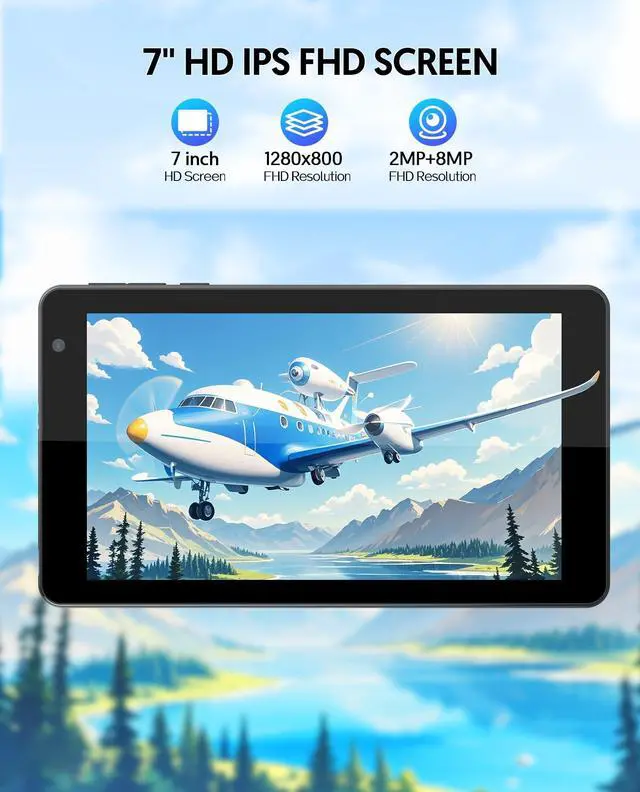 Alt view image 5 of 5 - BAKEN 7 inch Android 14 Tablet, 8GB RAM + 64GB ROM, Octa-Core Processor, 5G WiFi, 1024 * 600 IPS, 2MP + 8 MP,3500 mah Battery, (Black)