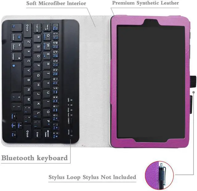 Alt view image 4 of 5 - Bige Alcatel Joy Tab Keyboard Case, Slim Stand PU Leather Cover with Romovable Keyboard for T-Mobile Alcatel Joy Tab 2019 /Alcatel 3T 8-inch 2018 Tablet,Purple