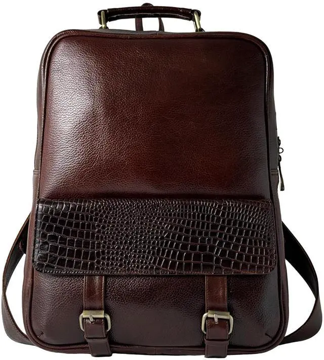 Main image of Genuine Leather Luxury Backpack Multi-functional Elegant Daypack Office Travel Leisure 15.6" Laptop Bag (Burgundy)
