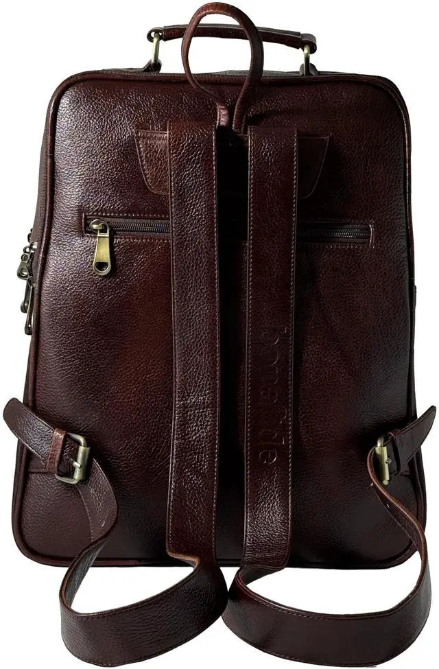 Alt view image 2 of 5 - Genuine Leather Luxury Backpack Multi-functional Elegant Daypack Office Travel Leisure 15.6" Laptop Bag (Burgundy)
