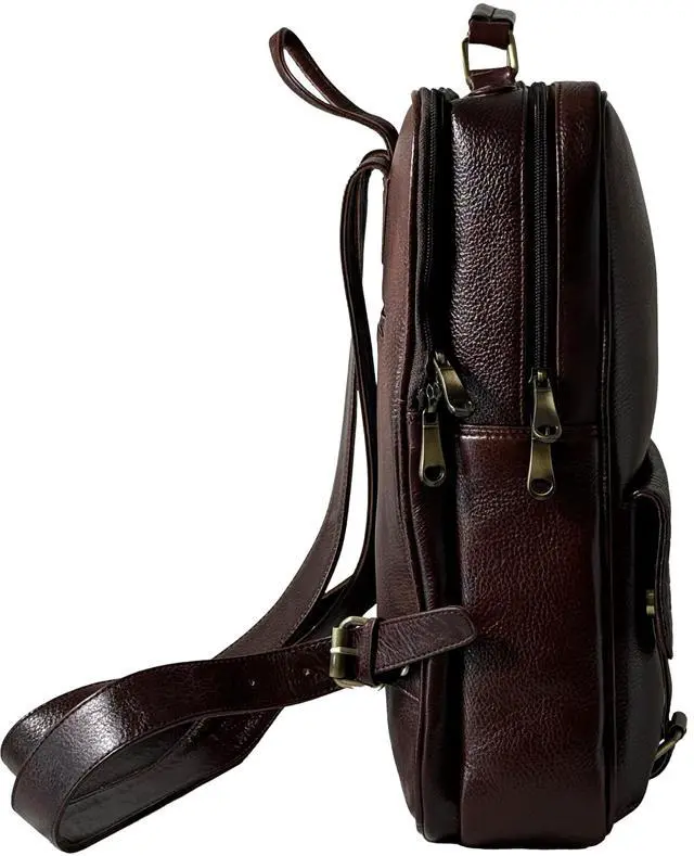Alt view image 3 of 5 - Genuine Leather Luxury Backpack Multi-functional Elegant Daypack Office Travel Leisure 15.6" Laptop Bag (Burgundy)