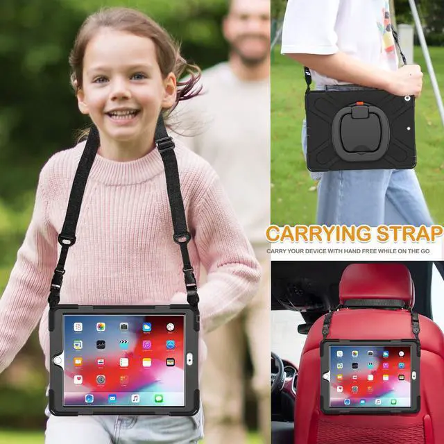 Alt view image 5 of 5 - BRAECN Case for 10.2 Inch 9th/8th/7th Generation, Heavy Duty Silicone Case with Built-in Screen Protector, Handle Grip, Kickstand, Strap, Pencil Holder,Pencil Cap Holder for 10.2 2021/2020/2019-Black