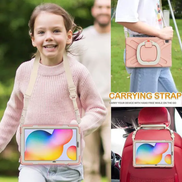 Alt view image 5 of 5 - BRAECN Kids Case for Samsung Galaxy Tab S6 Lite 10.4 2024 SM-P620, Silicone Cover with Hand Grip, Shoulder Strap, Kickstand, S Pen Holder for Tab S6 Lite 2022/2020 SM-P610/P615/P613/P619, Rose Gold