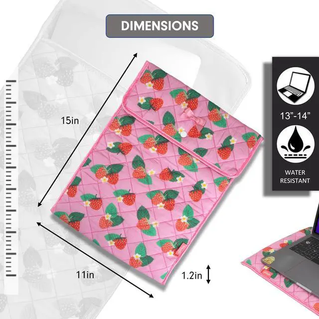 Alt view image 3 of 5 - Sonix | Quilted Laptop Sleeve | 13-14 Inch, Quilted Soft Comfy Laptop Carrying Case, Computer Sleeve | Wild Strawberries