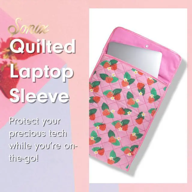 Alt view image 4 of 5 - Sonix | Quilted Laptop Sleeve | 13-14 Inch, Quilted Soft Comfy Laptop Carrying Case, Computer Sleeve | Wild Strawberries