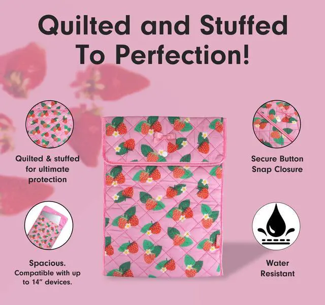 Alt view image 5 of 5 - Sonix | Quilted Laptop Sleeve | 13-14 Inch, Quilted Soft Comfy Laptop Carrying Case, Computer Sleeve | Wild Strawberries