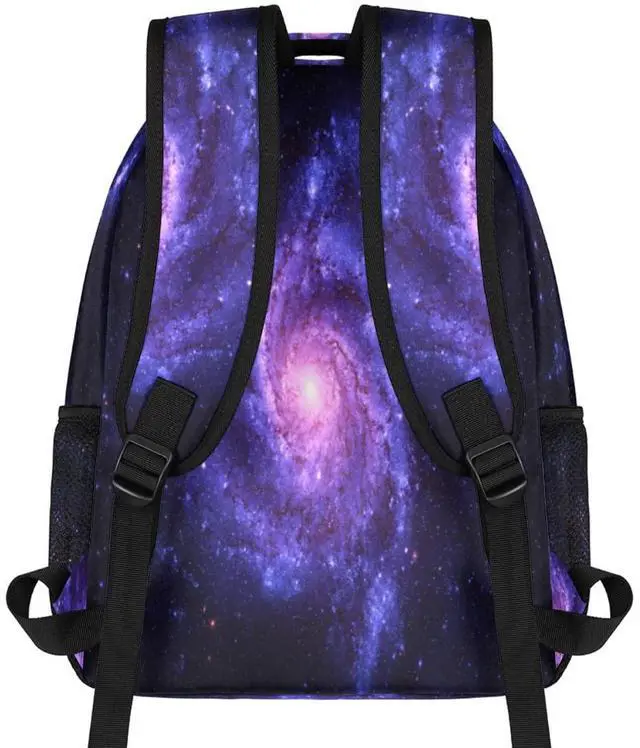 Alt view image 3 of 5 - Galaxy Backpack, Universe Space Purple Nebula Backpack Water Resistant 16 Inch College School Bookbag Computer Bag Travel Hiking Camping Rucksack Daypack Shoulder Bag for Adult Teenager Boys Girls