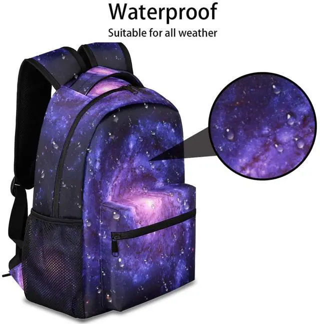 Alt view image 4 of 5 - Galaxy Backpack, Universe Space Purple Nebula Backpack Water Resistant 16 Inch College School Bookbag Computer Bag Travel Hiking Camping Rucksack Daypack Shoulder Bag for Adult Teenager Boys Girls