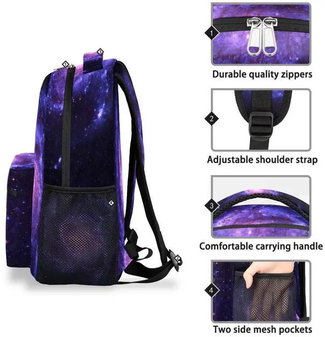 Alt view image 5 of 5 - Galaxy Backpack, Universe Space Purple Nebula Backpack Water Resistant 16 Inch College School Bookbag Computer Bag Travel Hiking Camping Rucksack Daypack Shoulder Bag for Adult Teenager Boys Girls