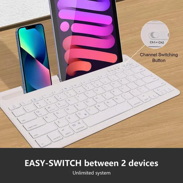 Alt view image 2 of 5 - CHUYI Wireless Bluetooth Keyboard with Stand Slot Quiet Slim Multi Device Keyboard for iPad Phone Tablet Computer PC Portable 78Keys Rechargeable Wireless Keyboards for Windows Android iOS (White)