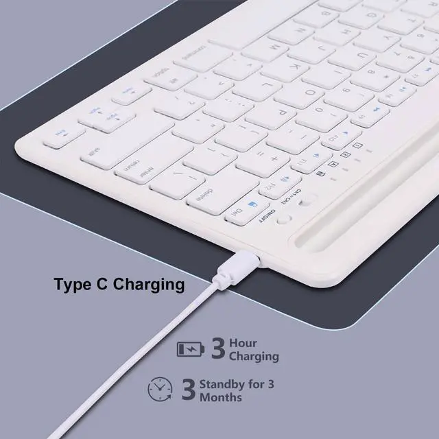 Alt view image 3 of 5 - CHUYI Wireless Bluetooth Keyboard with Stand Slot Quiet Slim Multi Device Keyboard for iPad Phone Tablet Computer PC Portable 78Keys Rechargeable Wireless Keyboards for Windows Android iOS (White)