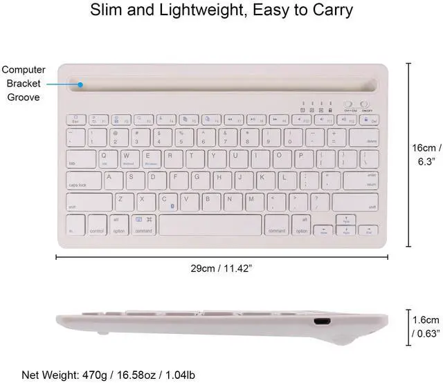Alt view image 5 of 5 - CHUYI Wireless Bluetooth Keyboard with Stand Slot Quiet Slim Multi Device Keyboard for iPad Phone Tablet Computer PC Portable 78Keys Rechargeable Wireless Keyboards for Windows Android iOS (White)