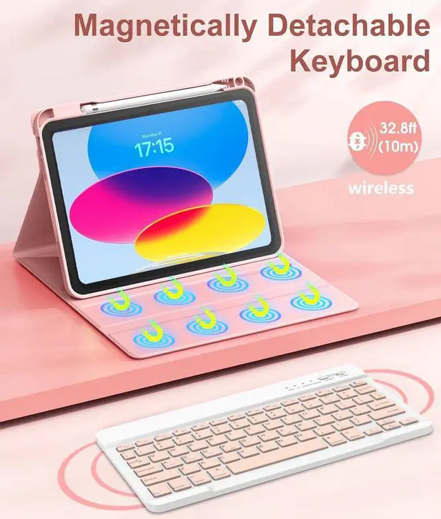 Alt view image 3 of 5 - Keyboard Case for iPad (A16) 11th Gen 11 Inch 2025, for iPad 10th Generation 10.9 inch 2022 Case with Magnetic Wireless Detachable Keyboard & Pencil Holder (Non Luminous Keyboard)