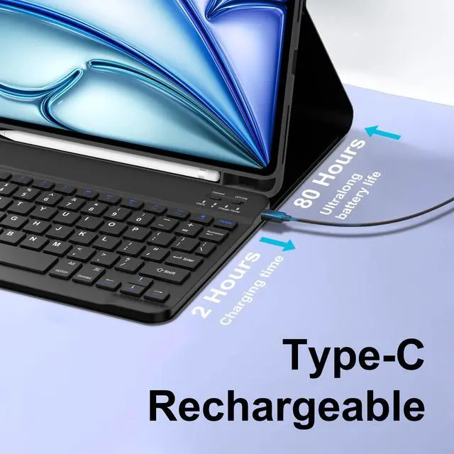 Alt view image 5 of 5 - D DINGRICH iPad Air 11-inch M2 Case with Keyboard 2024, Smart Folio Leather Cover with Pencil Holder for iPad Air M2 11 inch, Rechargeable, Magnetic Wireless Keyboard for iPad Air 11 6th Gen - Black