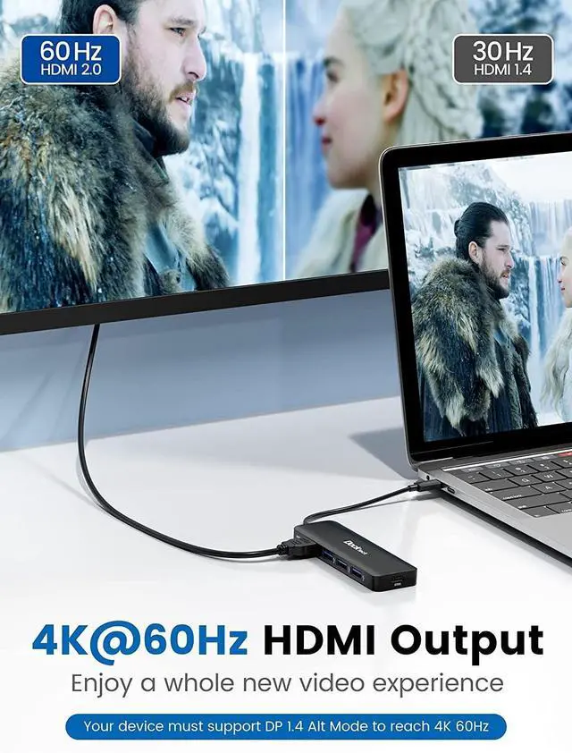 Alt view image 3 of 5 - USB C HUB 4K 60Hz, Dockteck USB-C Multiport Adapter 5-in-1 with 4K HDMI, 100W Power Delivery, 3 USB 3.0 Data Port for MacBook Pro/Air M1 2020, iPad Pro 2021, iPad Mini 6, Surface Pro and More