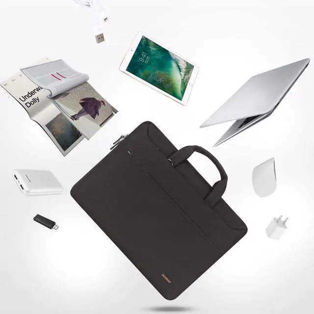 Alt view image 4 of 5 - DOMISO 17.3 inch Laptop Bag Business Briefcase Water-resistant Notebook Messenger Shoulder Bag for 17.3" Macbook Pro 17/MSI GS73VR Stealth Pro/HP Envy,Black