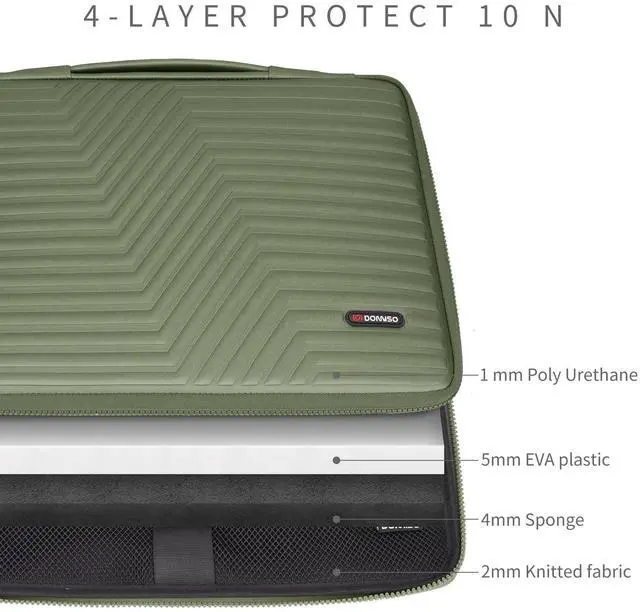 Alt view image 4 of 5 - DOMISO 15.6 inch Shockproof Waterproof Laptop Sleeve with Pouch Soft EVA Protective Case for 15.6" Yoga 720 IdeaPad 310 320 ThinkPad T570/HP Envy 15/15.6" Notebooks, Green