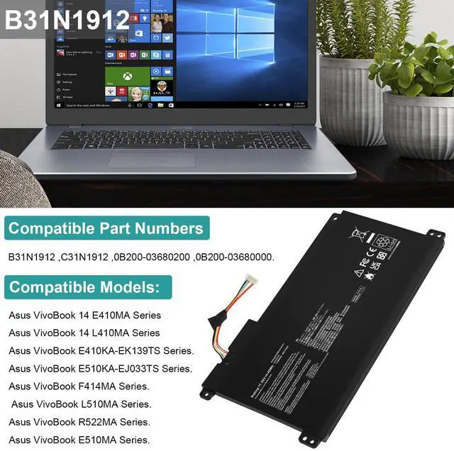 Alt view image 2 of 5 - TREE.NB B31N1912 Laptop Battery Compatible with ASUS VivoBook 14 E410MA L410MA E410KA E510MA E510KA F414MA L510MA R522MA E410MA-EK026TS EK018TS L410MA-BV058TS E510KA-EJ033TS E510KA-EJ033TS C31N1912