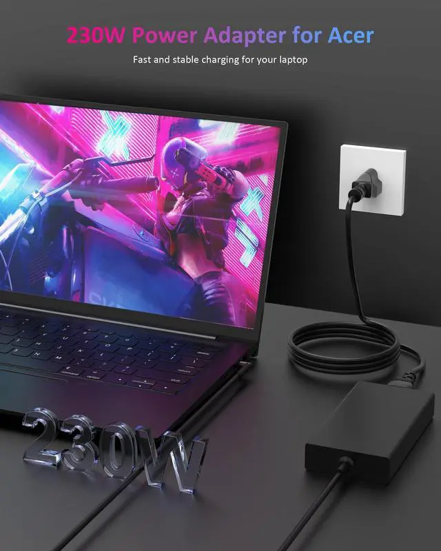 Alt view image 2 of 5 - 230W Laptop Charger for Acer Predator Helios 300 500 PH315, Predator Triton 300 500 PT315 PT515 Gaming Laptop, Nitro 5 16 17 AN16-51 AN17-71 Power AC Adapter Supply Cord