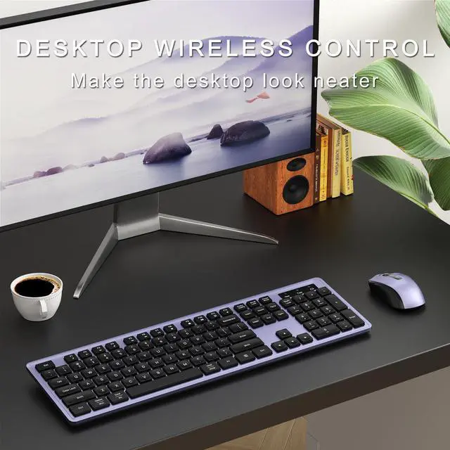 Alt view image 2 of 5 - MPTOG Wireless Keyboard and Mouse Combo, Full-Size 104-Key Office Keyboard with 15 Function Keys, Numeric Keypad, Single USB Receiver, Compatible with PC and Laptop(Purple)