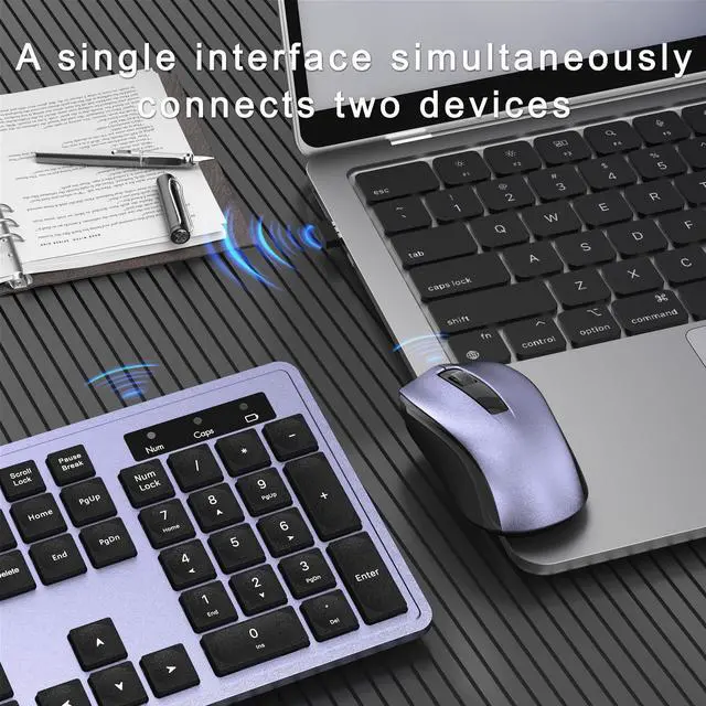 Alt view image 4 of 5 - MPTOG Wireless Keyboard and Mouse Combo, Full-Size 104-Key Office Keyboard with 15 Function Keys, Numeric Keypad, Single USB Receiver, Compatible with PC and Laptop(Purple)