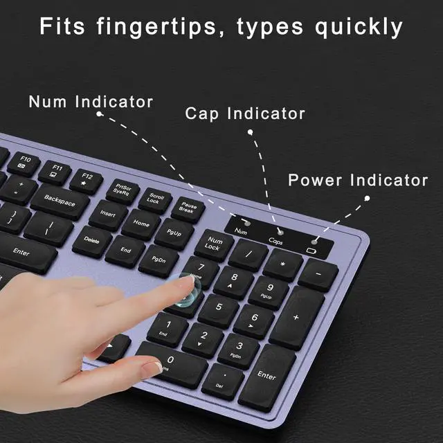 Alt view image 5 of 5 - MPTOG Wireless Keyboard and Mouse Combo, Full-Size 104-Key Office Keyboard with 15 Function Keys, Numeric Keypad, Single USB Receiver, Compatible with PC and Laptop(Purple)