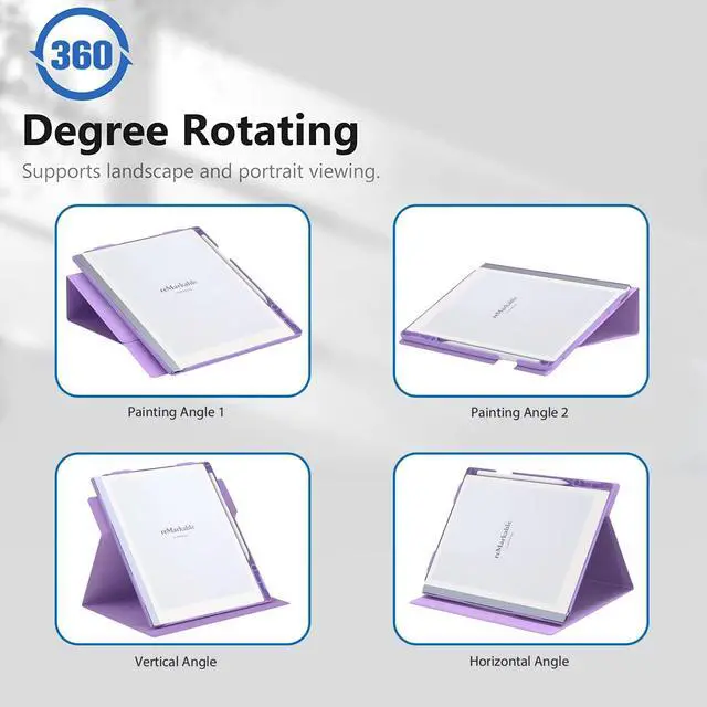Alt view image 3 of 5 - ENET-CASE Case for Remarkable 2 Paper Tablet- Multi-Viewing Adjustable Folding Book Folio Cover - with Built-in Pen Holder - for 10.3" 2020 Released (Purple)