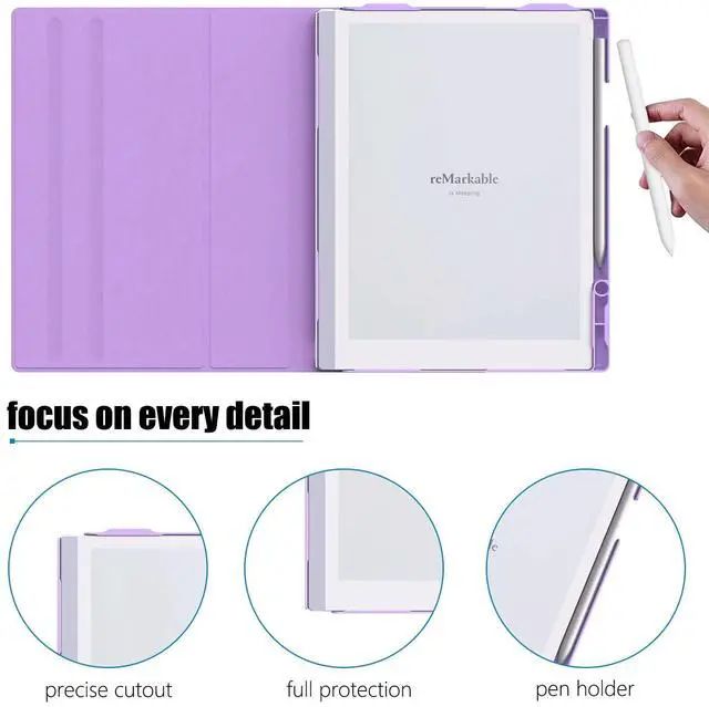 Alt view image 5 of 5 - ENET-CASE Case for Remarkable 2 Paper Tablet- Multi-Viewing Adjustable Folding Book Folio Cover - with Built-in Pen Holder - for 10.3" 2020 Released (Purple)