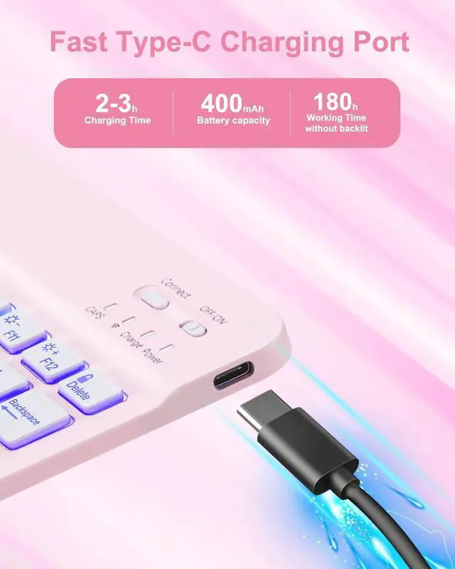 Alt view image 3 of 5 - EAMPANG Case with Keyboard for iPad 9th 8th 7th Generation 10.2 inch,7 Rainbow Backlit Detachable Wireless Keyboard Rotatable Magnetic Cover with Pencil Holder for iPad Air 3rd Gen/Pro 10.5 Pink