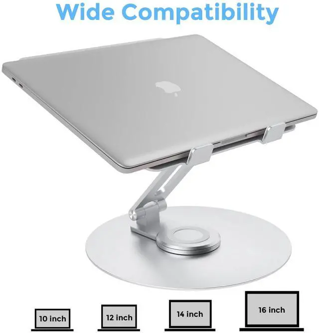 Alt view image 3 of 5 - Swivel Laptop Stand for Desk, Adjustable Height Aluminum Computer Stand with 360 Rotating Base, Foldable Ergonomic Riser, Portable Laptop Holder Compatible with MacBook, All Laptops 10-17'', Chrome