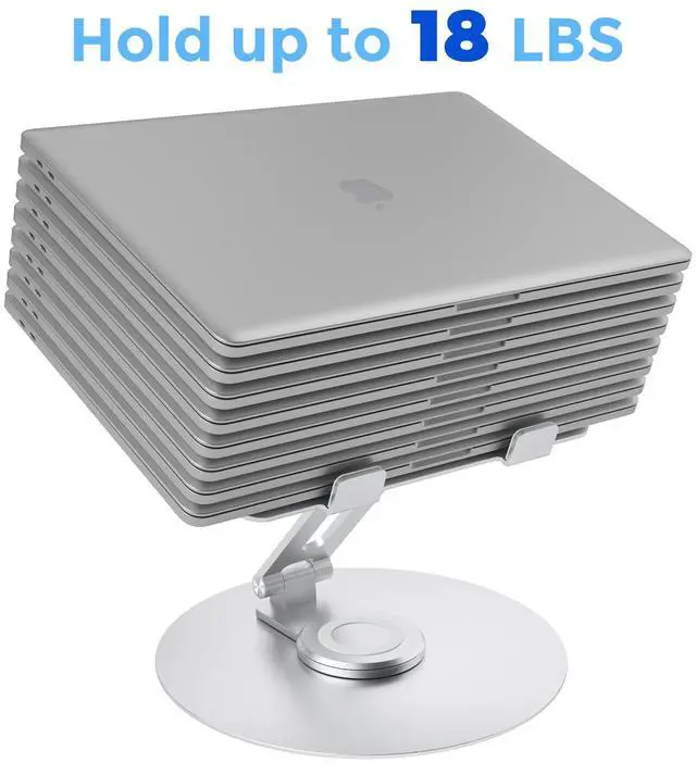 Alt view image 4 of 5 - Swivel Laptop Stand for Desk, Adjustable Height Aluminum Computer Stand with 360 Rotating Base, Foldable Ergonomic Riser, Portable Laptop Holder Compatible with MacBook, All Laptops 10-17'', Chrome