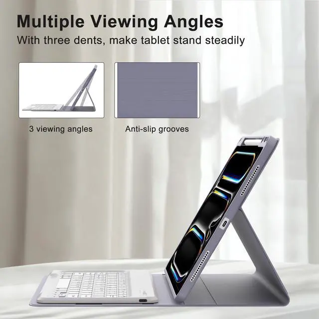Alt view image 4 of 5 - FARYODI Keyboard Case for iPad Pro 13-inch (M4, 2024), Magnetic Detachable Wireless Bluetooth Keyboard, Slim Folio Cover with Pencil Holder for New iPad Pro 13 inch, Auto Sleep/Wake-Lavender