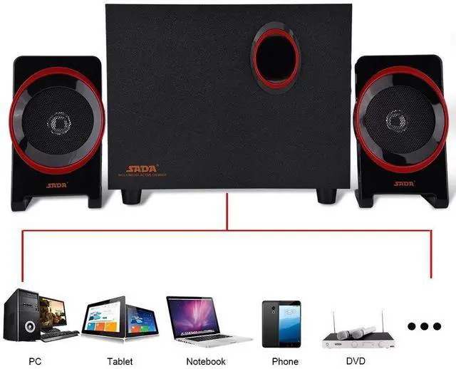 Alt view image 2 of 5 - FOSA Computer Speaker, Wooden USB 2.1 Wired Speakers HiFi Bass Music Player with Subwoofer, Vintage Retro Classic Speaker Sound System for Desktop, PC, Laptop