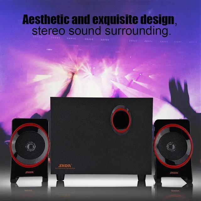 Alt view image 4 of 5 - FOSA Computer Speaker, Wooden USB 2.1 Wired Speakers HiFi Bass Music Player with Subwoofer, Vintage Retro Classic Speaker Sound System for Desktop, PC, Laptop