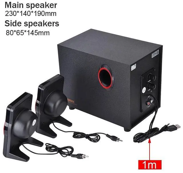Alt view image 5 of 5 - FOSA Computer Speaker, Wooden USB 2.1 Wired Speakers HiFi Bass Music Player with Subwoofer, Vintage Retro Classic Speaker Sound System for Desktop, PC, Laptop
