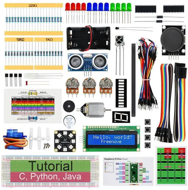 Main image of Freenove Super Starter Kit for Raspberry Pi Pico 1 2 W (Not Included), 588-Page Detailed Tutorial, 175 Items, 94 Projects, Python C Java Code
