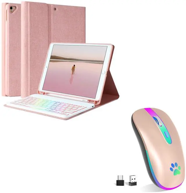 Main image of FUWANG Compatible with iPad 9th Generation Keyboard Case 10.2"(2021)/8th Gen/7th Gen Bundle with Wireless Mouse,Rechargeable LED Wireless Bluetooth Mouse