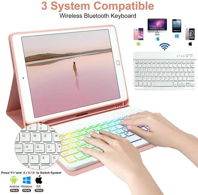 Alt view image 3 of 5 - FUWANG Compatible with iPad 9th Generation Keyboard Case 10.2"(2021)/8th Gen/7th Gen Bundle with Wireless Mouse,Rechargeable LED Wireless Bluetooth Mouse