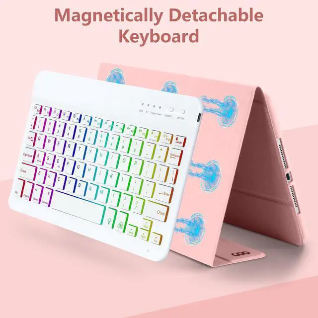 Alt view image 4 of 5 - FUWANG Compatible with iPad 9th Generation Keyboard Case 10.2"(2021)/8th Gen/7th Gen Bundle with Wireless Mouse,Rechargeable LED Wireless Bluetooth Mouse