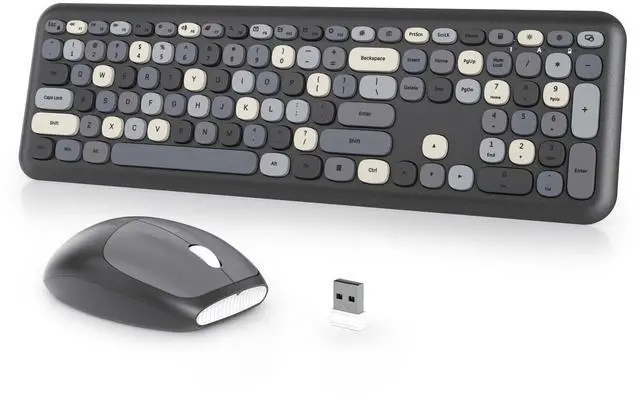Main image of iTastatur Typewriter Wireless Keyboard and Mouse Combo,2.4G Office 104 Keys Full-Sized Retro Punk Keyboard,Cute Black with Round Keycaps for Laptop PC Desktops (Black Mix)