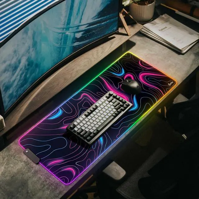 Alt view image 3 of 5 - Gerlos RGB Large Gaming Mouse Pad, Extended Soft LED Mouse Pad, Non-Slip Rubber Base, Water Resist Keyboard Pad, Computer Mousepad 31.5x11.8 inches