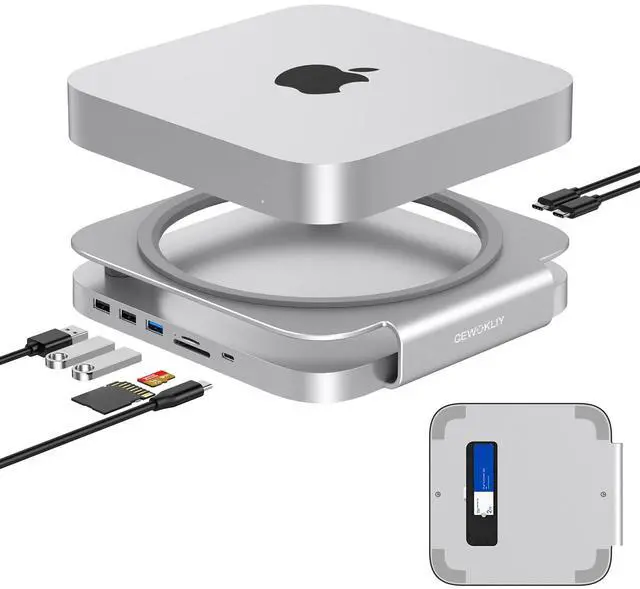Main image of GEWOKLIY Mac Dock and Stand with M.2 SSD, Dual-Card Reader, 10Gbps USB A/C Ports for Mac Mini M1, M2 & Mac Studio Accessories