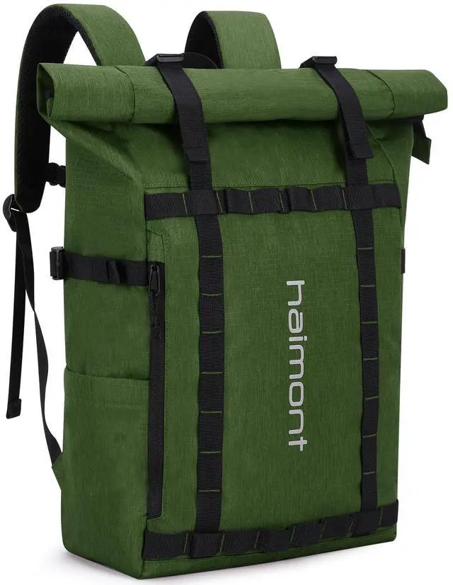 Main image of Haimont Rolltop Backpack Commuter Carry on Backpack for Women Men Water-Resistant Daypack with Multiple Pockets, 20L, Army Green