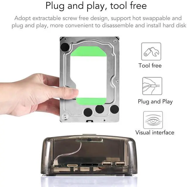 Alt view image 5 of 5 - USB 3.0 to SATA IDE Bay Docking Station for 2.5 or 3.5in HDD SSD, Support 20TB, Hot Swap, Offline Clone, Tool Installation (US Plug)