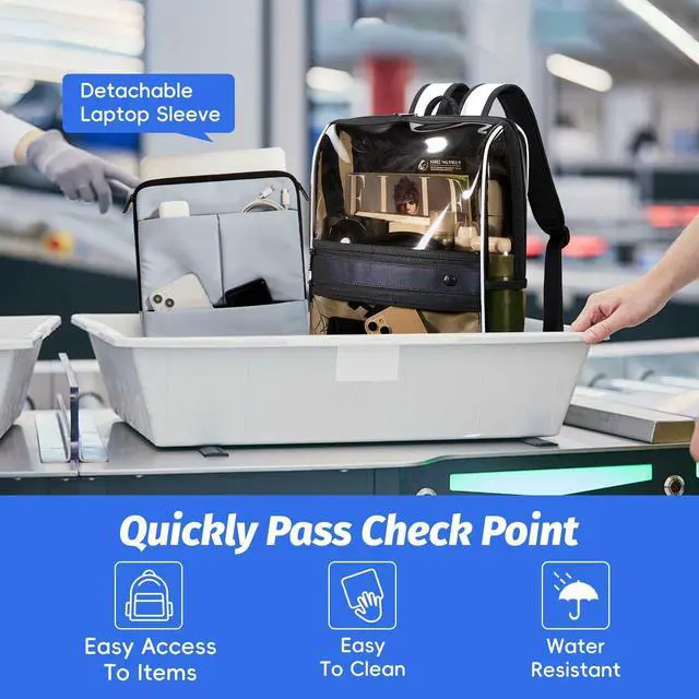 Alt view image 4 of 5 - HIMZ WARRIOR Clear Backpack Heavy Duty with Detachable 14 Laptop Bag Transparent Back Packs Stadium Approved Adults (Light Blue S)