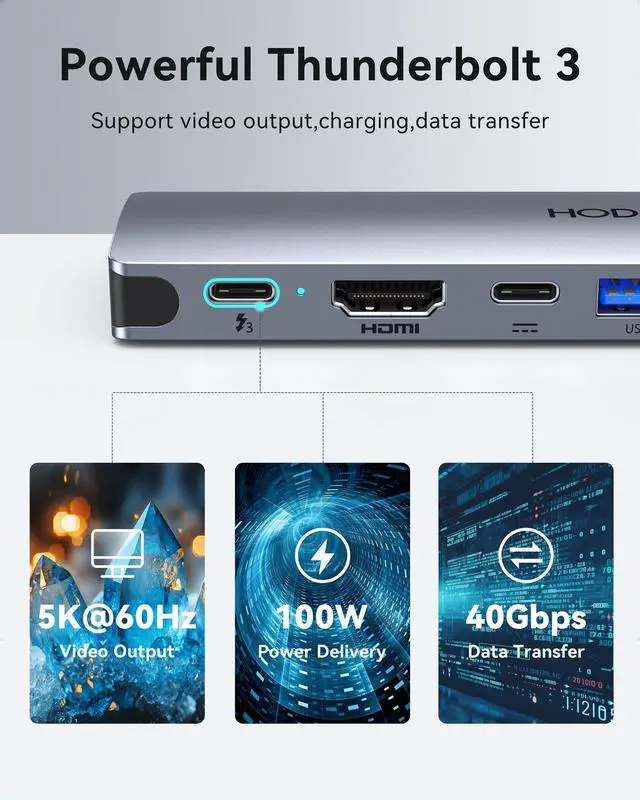 Alt view image 5 of 5 - USB C Adapter Hub for MacBook Pro Air 2025-2018, Mac Adapter Multiport for MacBook 13" 15" 16", Mac Accessories Hub 8 in 2 with HDMI Thunderbolt 3 USB-C USB 3.0 2.0 SD/TF Card Reader