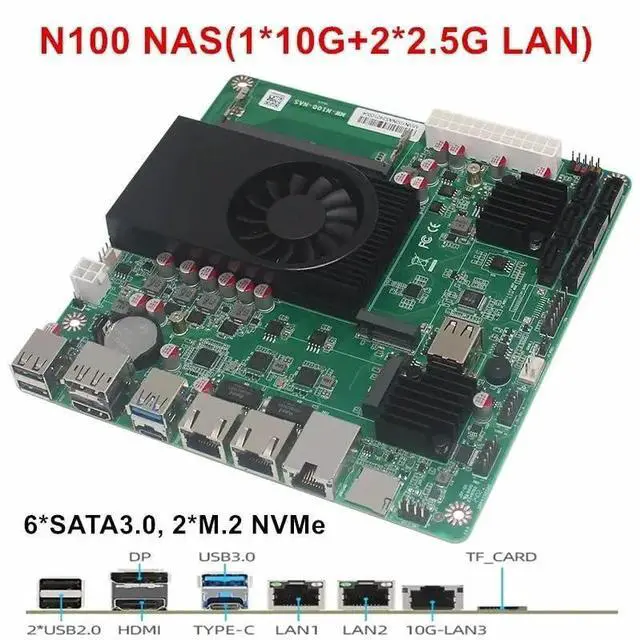 Alt view image 5 of 5 - HKUXZR 1 * 10G 2*i226-V 2.5G 3LAN Intel N100 NAS Motherboard 6-Bay 6*SATA3.0 2*M.2 NVMe 1*DDR5 Soft Router ITX Mainboard