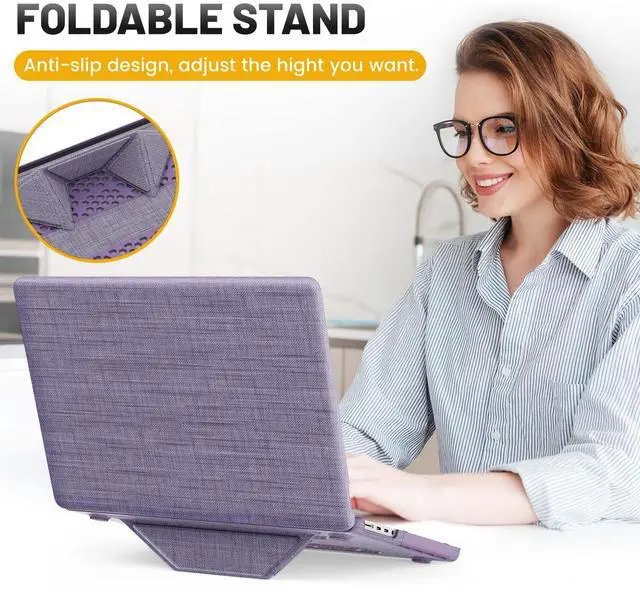 Alt view image 5 of 5 - HXCASEAC Case Compatible with MacBook Pro 14 inch Case 2024 2023 2022 2021 with Foldable Stand, Anti-Scratching Protective Cover (M4 M3 M2 M1) A3401 A3112 A2918 A2992 A2779 A2442 Fabric, Purple