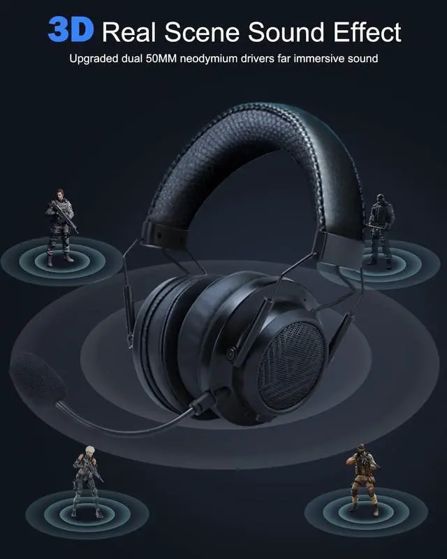 Alt view image 3 of 5 - Inwa Headset Wireless with Game, Gaming Headphones with 3D Spatial Audio, 50MM Speaker, Protein Soft Earmuffs, Compatible with PS5/4 PC Phone Switch, Wired Mode for Xbox Series
